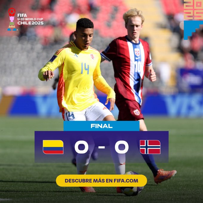 Colombia empató ante Noruega pero es líder de su grupo a falta de una fecha.